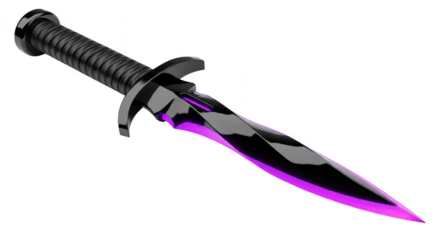 Gleaming black knife with vibrant purple accents on a dark background