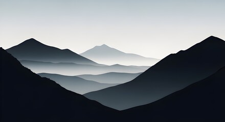 Fototapeta premium Stunning layered mountain landscape with deep blue silhouettes and soft atmospheric haze
