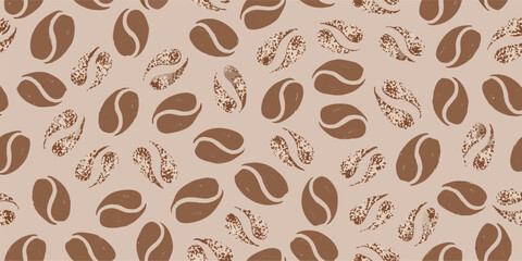 Seamless Coffee Bean Pattern: Brown Beans & Floral Design