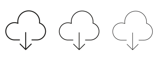 Cloud download icon in linear versions. Editable line