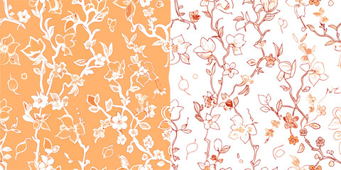 Obraz premium Orange & White Floral Pattern Seamless Repeat Textile Design