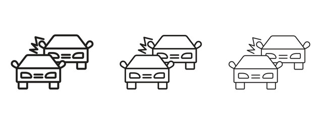 Car crash icon in linear versions. Editable line