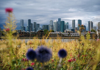 Greenwich, London, England, United Kingdom, 16th July 2025, view of Canary Wharf skyline with...