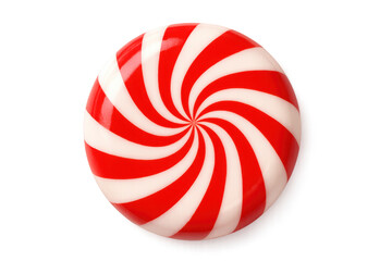 Red and white swirling peppermint candy on transparent background