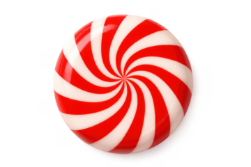 Red and white swirling peppermint candy on transparent background