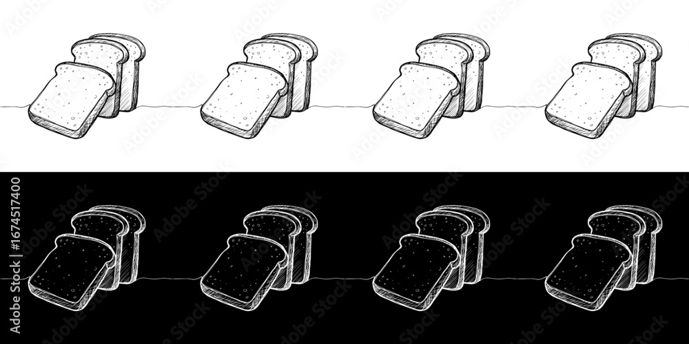 Aufkleber monochrome isolated vector image of sliced bread, bread for toast, on transparent and black backgrou