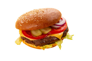 Perfect hamburger, classic burger, American cheeseburger. transparent