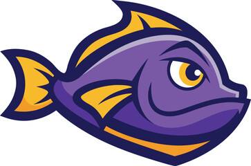 Fototapeta premium Grumpy purple flounder head mascot vector illustration bold outline for gaming and branding