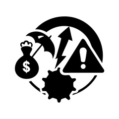 Vector art of risk management concept with money bag, umbrella, warning sign, gear, and arrow