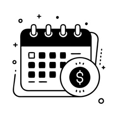 Vector art of calendar with dollar coin representing financial planning, payment schedule, and business management for investment and growth