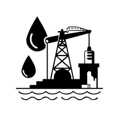 Vector art of oil pump jack and drops, a symbol of the petroleum industry and energy production with simple design