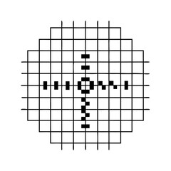 Fototapeta premium Vector art of circular black and white grid pattern with a cross shape in the center, creating a symmetrical geometric design