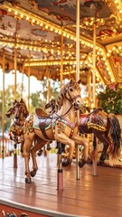 Carousel horses in warm light