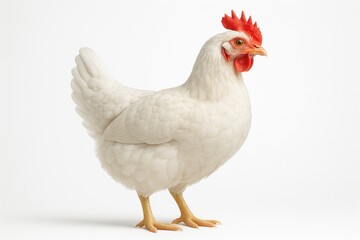 Fototapeta premium White chicken standing proudly against pure white background perfect studio shot for commercial and educational use