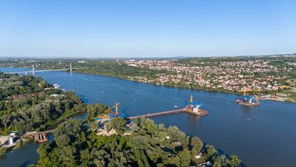 Bridge Construction Over Danube River. Novi Sad, Serbia