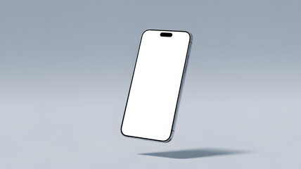 Floating smartphone with a blank white screen against a light gray gradient background in studio shot