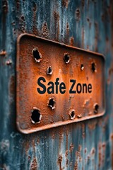 Safe Zone Sign with Bullet Holes – Conflict & Safety Concept