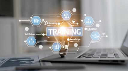 This image represents innovative training and educational concepts focusing on skill enhancement and e-learning strategies in a digital environment. Tessel