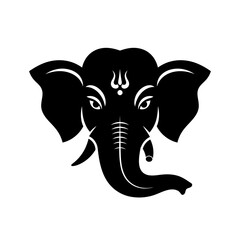 Fototapeta premium Silhouetted Elephant Head, Hindu Deity, Ganesh Icon, Stylized Design.