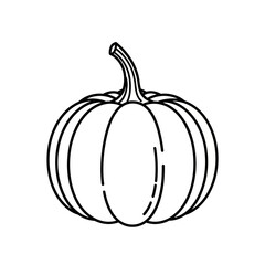 Simple Black and White Outline Illustration of a Pumpkin with Stem.
