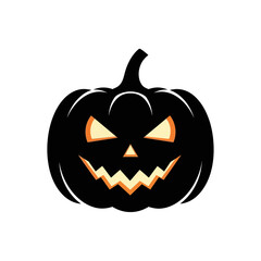 Sinister black jack-o-lantern silhouette with a glowing evil grin and menacing eyes.