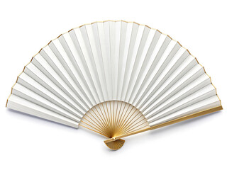 Elegant white folding fan with golden accents