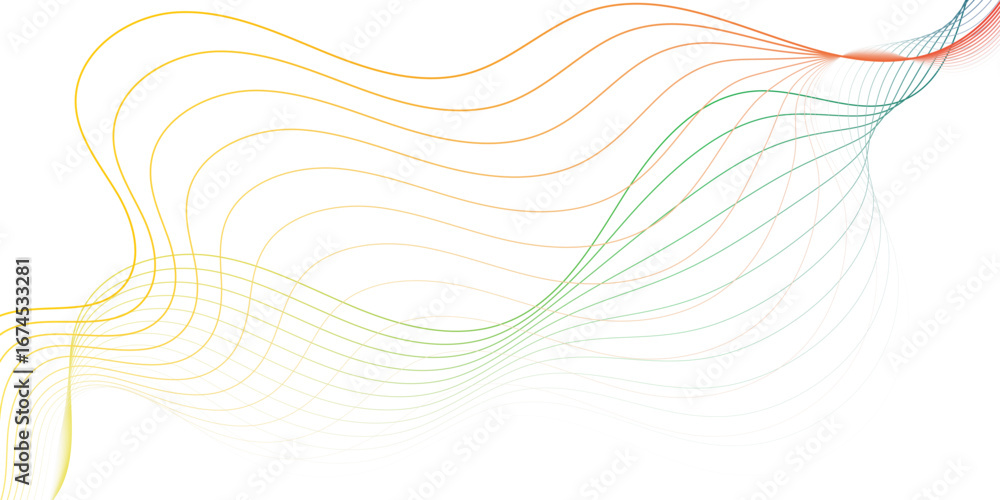 Poster abstract dynamic flowing wave pattern lines with a gradient of creating flowing motion colors on a c