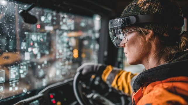 Operator engaging with augmented reality interface to track shipments and optimize delivery routes in realtime.