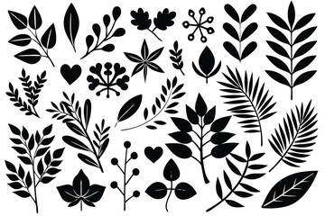 Creative black leaf silhouettes perfect for botanical illustrations or design projects.