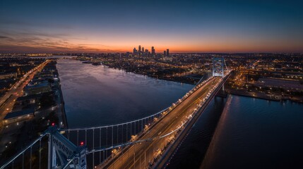 Obraz premium Cityscape skyline bridge sunset