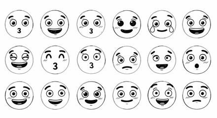 A Collection of Expressive Hand Drawn Emoji Faces Showcasing a Wide Range of Emotions and Reactions