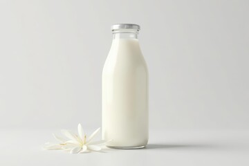 A full bottle of milk against a pure white backdrop , dairy product, vitamin