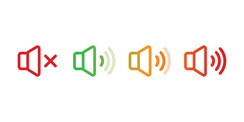 Speaker Volume Icons – Mute to High Sound Levels for Audio Interfaces – High Quality Vectorial Stock Image