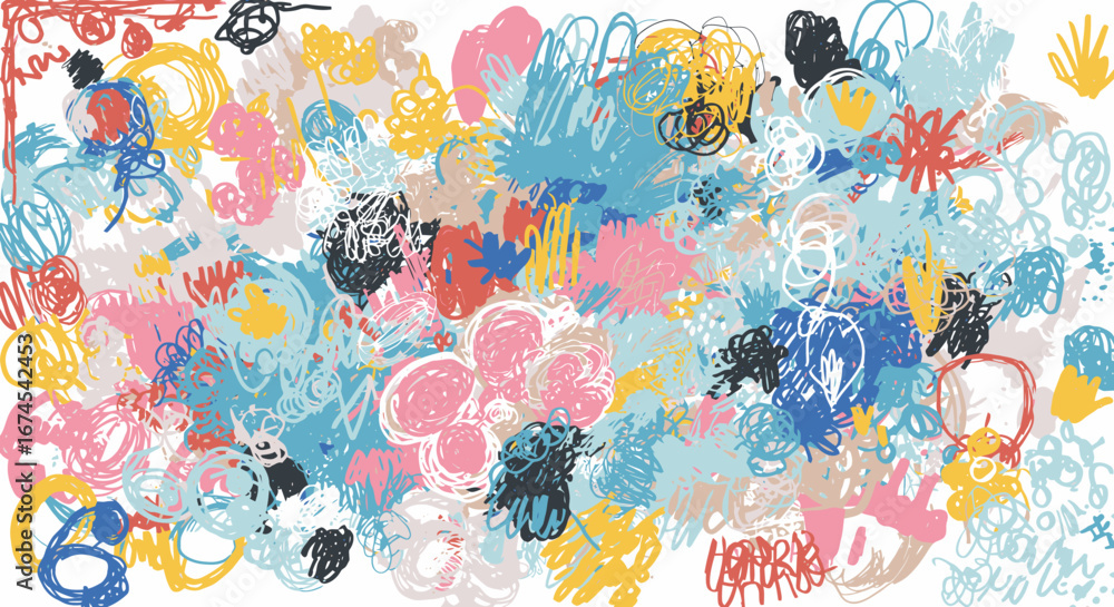 Poster A Vibrant Explosion of Joyful Abstract Scribbles and Colorful Doodles Creating a Whimsical Artistic Expression of Playful Imagination and Energetic Creativity