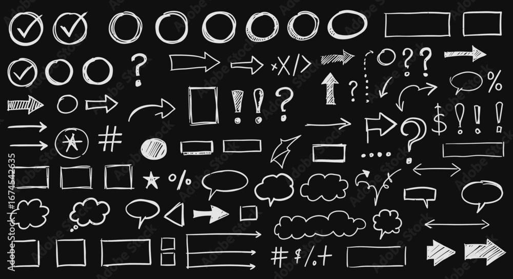 Poster a collection of hand drawn doodle elements and symbols representing ideas concepts and communication