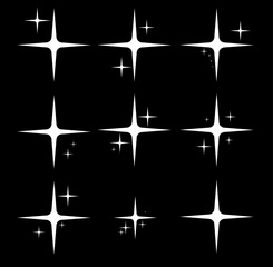 Naklejka premium Set of glowing sparkling stars fireworks twinkle flash icons vector