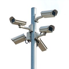Security cameras mounted on a metal pole