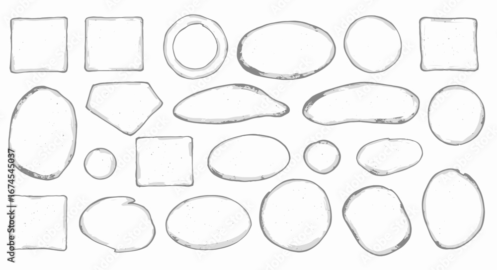 Poster a collection of abstract hand drawn organic shapes and geometric forms featuring circles squares ova