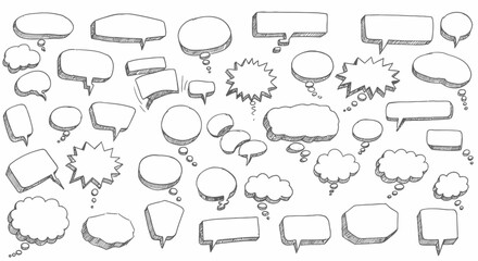 Fototapeta premium A Diverse Collection of Hand Drawn Speech Bubbles and Thought Clouds Offering Numerous Creative Communication and Dialogue Opportunities for Various Projects