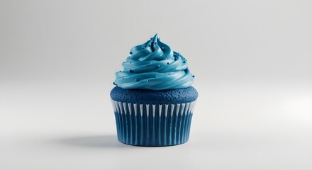 Blue cupcakes on white background.