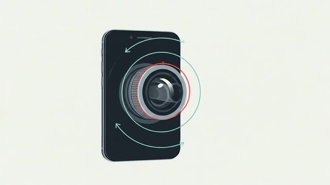 Conceptual Animation of a Smartphone with a Large Professional Camera Lens.