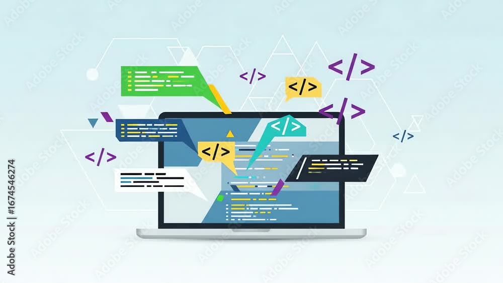 Poster creative coding and programming concept vector illustration.