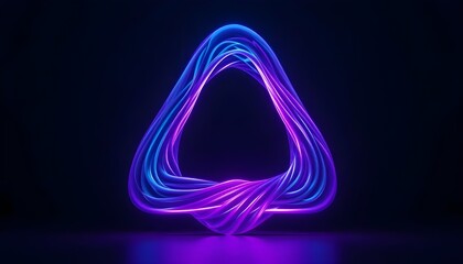 Glowing twisted triangle with fluid motion, useful for abstract energy, digital transformation, or sci-fi UI.Abstract Möbius-style shape in blue and purple light, perfect for AI, quantum, or modern de