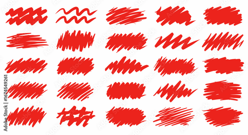 Poster collection of abstract red scribble brush strokes and hand drawn lines perfect for graphic design an