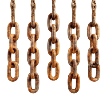 Creepy metal chains suspended with eerie atmosphere on transparent background