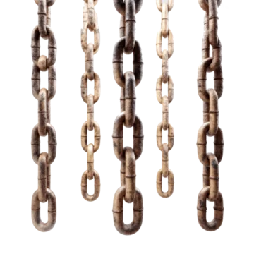Minimalist halloween design with old rusty hanging chains on transparent background