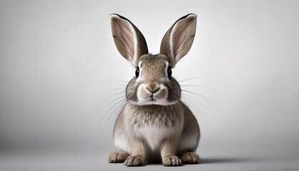 Obraz premium cute rabbit sitting upright with long ears in a minimalist design for art and coloring activities