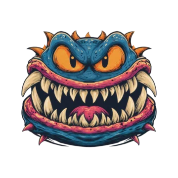 Vintage style Halloween mask of monster face with teeth on transparent background