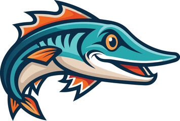 Fototapeta premium Bold outline garfish head mascot vector illustration for sports and aquatic themes