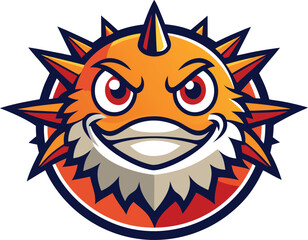 Bold outline pufferfish head mascot logo vector illustration scalable icon